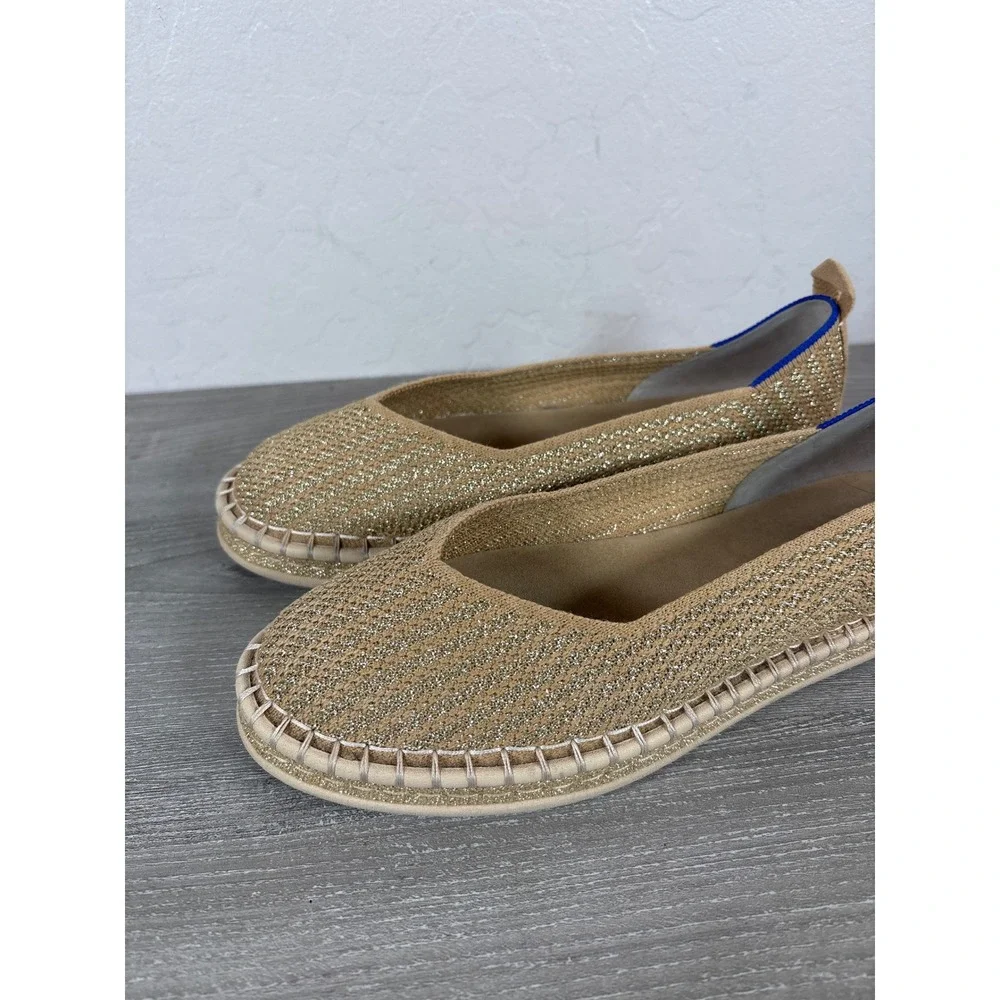 Rothys The Espadrille Gold Metallic Shimmer Knit Slip On Flats Womens 7.5
